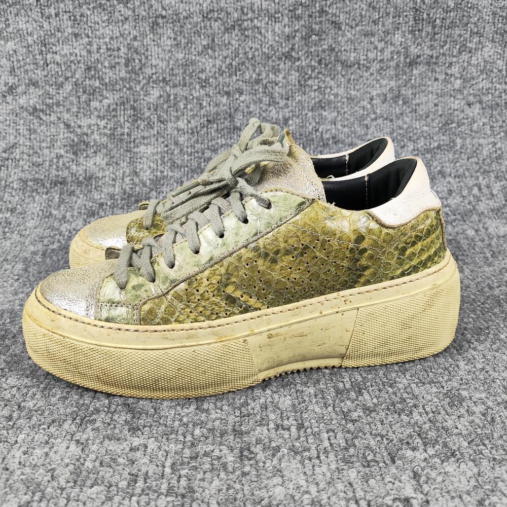 P448 Shoes Womens Size 7.5 Green Leather Snake Print Platform Low Top Sneakers